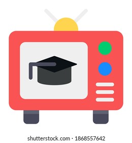 
Television programme or transmission, flat icon of educational broadcast 
