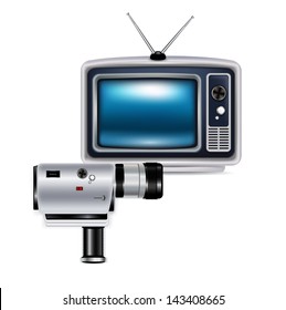 television and recording camera isolated on white
