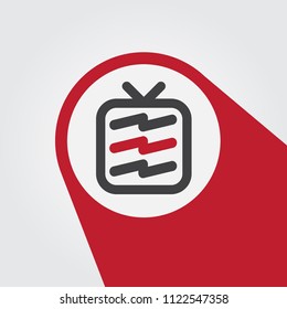 Television and Red Shadow Flat Icon Vector Design Isolated With White Grey Background