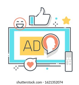Television related color line vector icon, illustration. The icon is about advertisement, entertainment, internet, media, network. The composition is infinitely scalable.