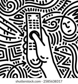 Television remote black and white doodles. Simple illustration. Hand drawn doodle for sticker, postcard, wallpaper, mural, fabric, prints, wall decor, clothing, etc