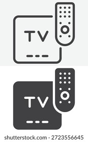 Fernsehfernbedienung verschiedenen Stil Symbol-Set. Linie, Umriss und durchgezogenes Symbol, Vektorzeichen und Symbol. Bearbeitbares Strichvektorsymbol für Fernsehbetrieb.