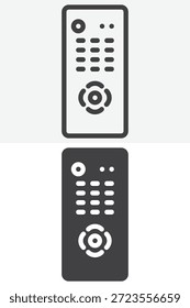 Television remote control different style icon set. Line, outline and solid icon vector sign and symbol. Editable stroke vector icon with buttons layout.