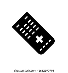 Icono de control remoto de televisión en diseño plano sólido negro aislado en fondo blanco
