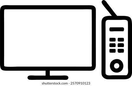 television with remote line art  vector on white background