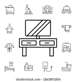 Televisión, habitación, hotel icono de vector plano en el paquete de servicios del hotel