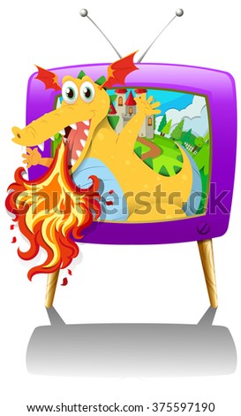 Television screen with dragon blowing fire illustration