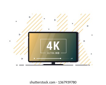 Television set with 4k Ultra HD video technology. LED television display on linear background with high definition digital tech symbol. Vector Illustration.