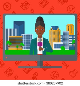 Television set broadcasting interview. Television set broadcasting interview.