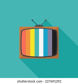 Television set  flat icon. Modern flat icons with long shadow effect in stylish colors. Icons for Web and Mobile Application. EPS 10.