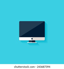 Television set flat icon. Modern flat icons vector collection with long shadow effect in stylish colors of web design objects. Trendy Flat Style. Isolated on blue background. Flat design. EPS 10.