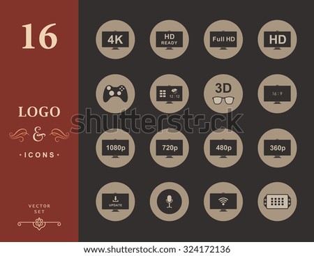 Television set symbols isolated on white background. Vector collection label, sign, logo and badges, smart , and others formats tv and definition - Stock Vector.