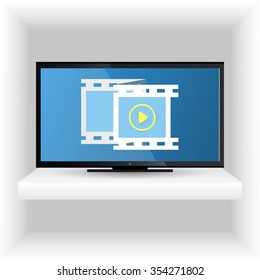 Television set with video frame on the shelf