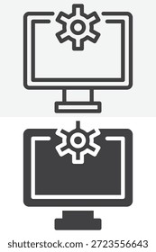 Configuraciones de televisión de diferentes iconos de estilo con engranaje. Línea, contorno y símbolo de Vector de icono sólido y símbolo. Icono de Vector de trazo editable para la configuración.