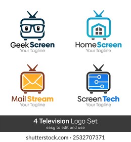 Television Shape Logo Template Set. Good for Business, Agency, Community and Organization