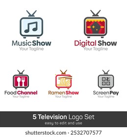 Conjunto de Modelos de Logotipo de Forma de Televisão. Bom para negócios, agência, comunidade e organização