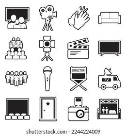 Television Show Icons. Line With Fill Design. Vector Illustration.