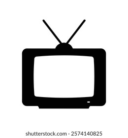 television silhouette vector, tv icon symbol, Old television tv retro vintage icon silhouette minimalist clipart illustration, Retro old tv vector silhouette, Old tv vector silhouette isolated.