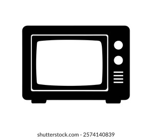 television silhouette vector, tv icon symbol, Old television tv retro vintage icon silhouette minimalist clipart illustration, Retro old tv vector silhouette, Old tv vector silhouette isolated.