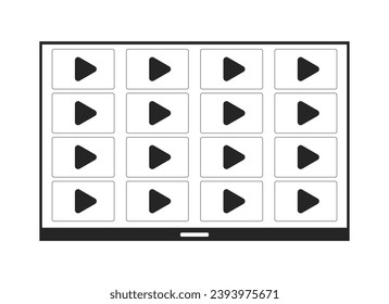 Television streaming video on demand black and white 2D line cartoon object. Watching series on tv isolated vector outline item. Home theatre device. TV service monochromatic flat spot illustration