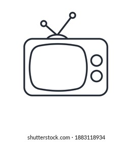 Símbolo de televisión. Icono lineal vectorial aislado en fondo blanco.