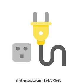 Television and technology related electric cable and plug vector in flat design