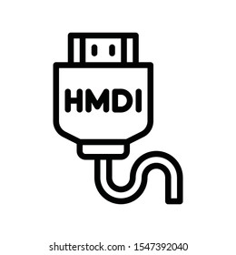 Television and technology related HDMI cable vector in lineal or editable stroke design