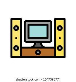 Television and technology related TV and sound speaker vector in editable stroke