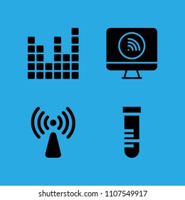 television, test tube, non ionizing radiation and sound bars icons vector in sample icon set for web and graphic design