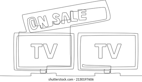 A television that is being sold in an electronics market Simple line. Icons of trading company. Simple continuous line drawing illustration of trading company. Vector illustration.