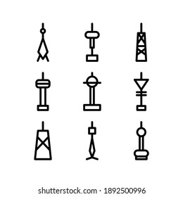 Icono de la torre de televisión o logotipo símbolo de señas aislado ilustración vectorial - Colección de iconos vectoriales de estilo negro de alta calidad

