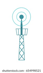 Television tower isolated icon. Modern TV transmitter, telecommunication, radio or mobile antenna vector illustration.