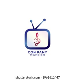 Televisión con triple ilustración vectorial clef. El concepto del logo del Canal Tv de Glossy Music aislado en un fondo blanco. Tema de color azul oscuro y marrón