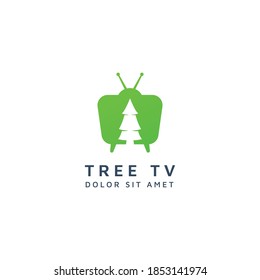 television and tree negative space logo design