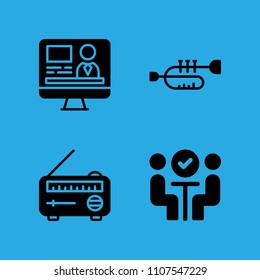 television, trumpet, radio and meeting icons vector in sample icon set for web and graphic design