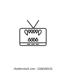Television, tv set, tv show concept. Vector sign drawn in flat style. Suitable for sites, articles, books, apps. Editable stroke. Line icon of animal teeth on tv screen 