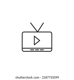 Television, tv set, tv show concept. Vector sign drawn in flat style. Suitable for sites, articles, books, apps. Editable stroke. Line icon of play sign on tv screen 