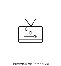 Television, tv set, tv show concept. Vector sign drawn in flat style. Suitable for sites, articles, books, apps. Editable stroke. Line icon of sound bar on tv screen 