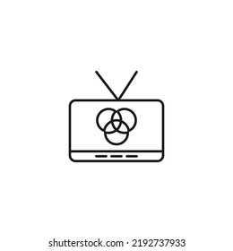 Television, tv set, tv show concept. Vector sign drawn in flat style. Suitable for sites, articles, books, apps. Editable stroke. Line icon of intersected circles on tv screen 