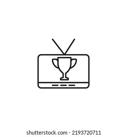 Television, tv set, tv show concept. Vector sign drawn in flat style. Suitable for sites, articles, books, apps. Editable stroke. Line icon of winner cup on tv screen 