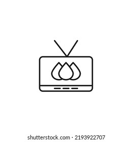 Television, tv set, tv show concept. Vector sign drawn in flat style. Suitable for sites, articles, books, apps. Editable stroke. Line icon of drops or fire on tv screen 