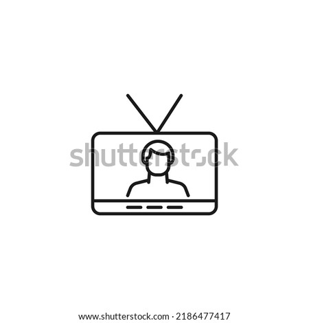 Television, tv set, tv show concept. Vector sign drawn in flat style. Suitable for sites, articles, books, apps. Editable stroke. Line icon of man on tv screen 