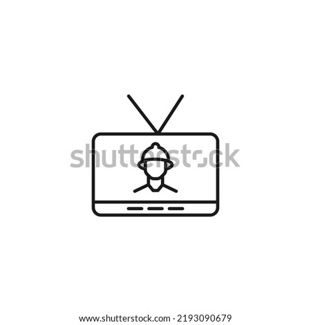 Television, tv set, tv show concept. Vector sign drawn in flat style. Suitable for sites, articles, books, apps. Editable stroke. Line icon of builder or construction on tv screen 
