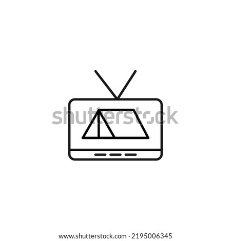 Television, tv set, tv show concept. Vector sign drawn in flat style. Suitable for sites, articles, books, apps. Editable stroke. Line icon of tent on tv screen 