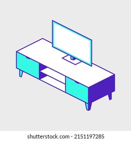 Ilustración de icono vectorial isométrico en el stand de televisión