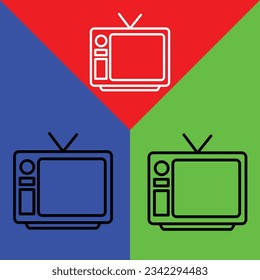 Television Vector icon, Outline style, isolated on Red, Blue and Green Background.