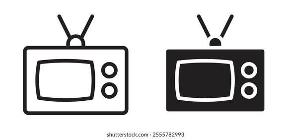 Television vector icon set in black color.