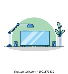Ilustración de vectores de televisión. Televisión con altavoz y lámpara con vector de planta. Adecuado para banner, página web y más.