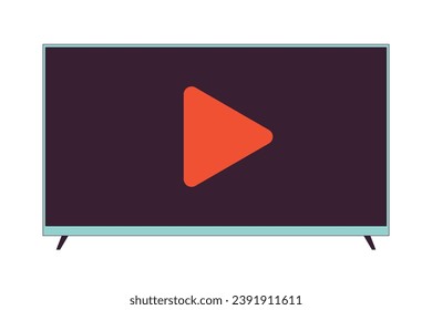 Television with video player 2D linear cartoon object. Streaming platform tv isolated line vector element white background. Living room appliance. Watching tv screen color flat spot illustration