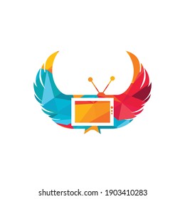 Television with wing logo icon vector design.	